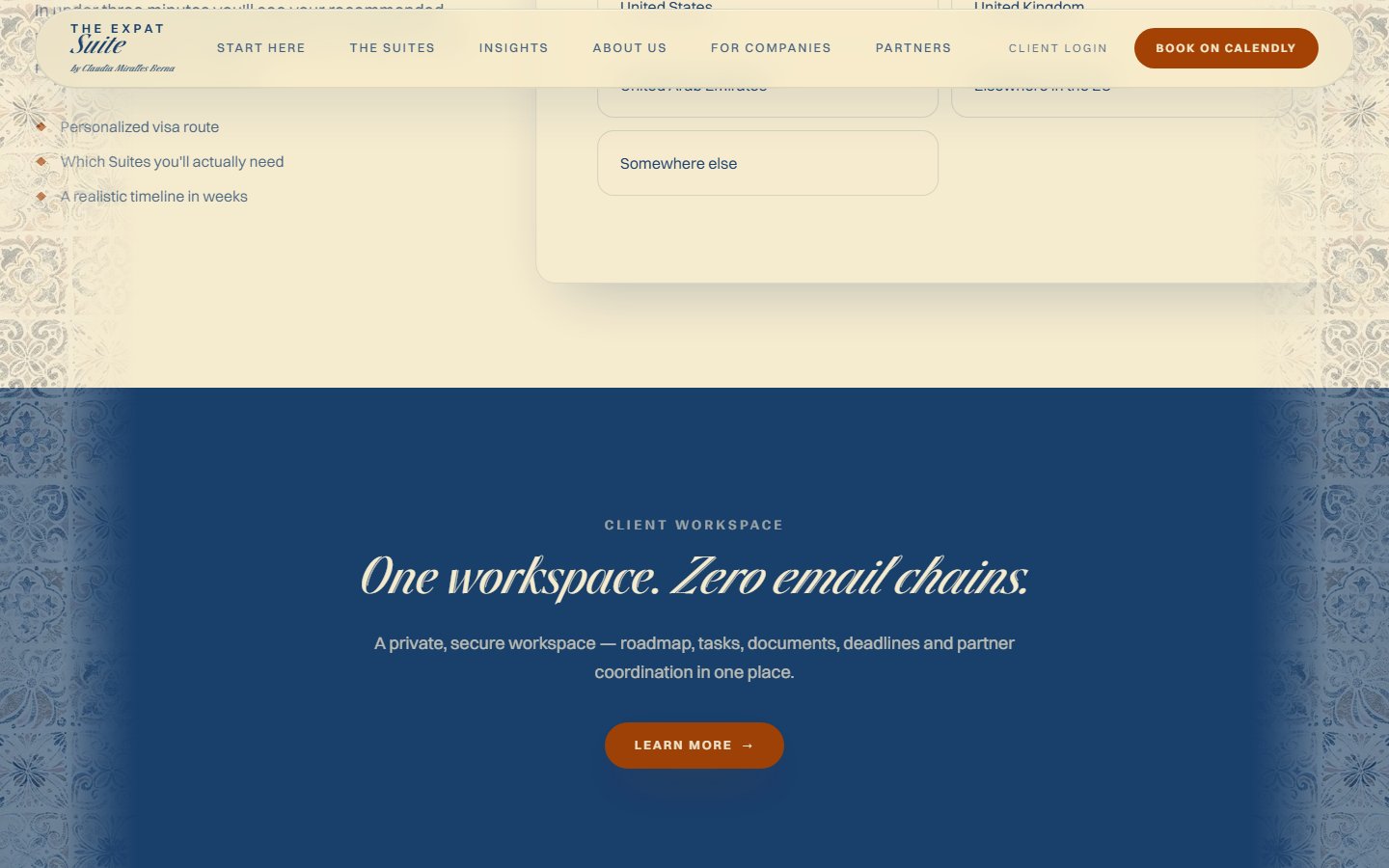 The Expat Suite — mid-page section